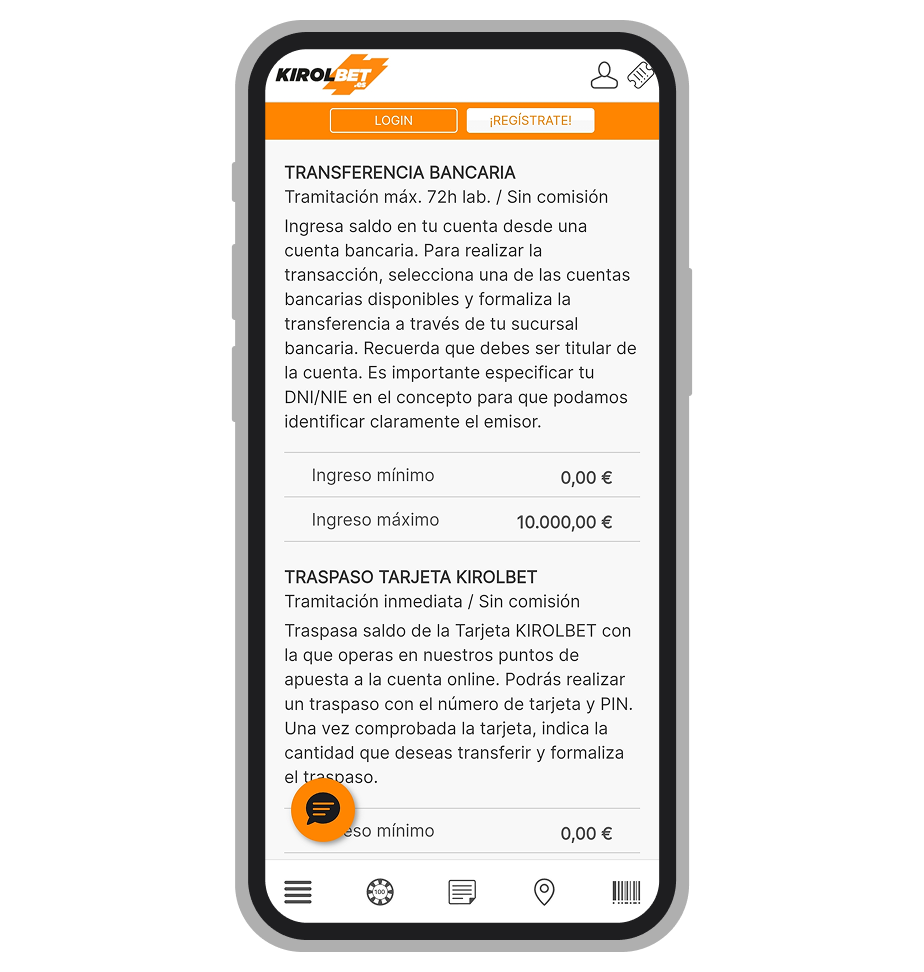 Sección "Ingresos y Retiradas"