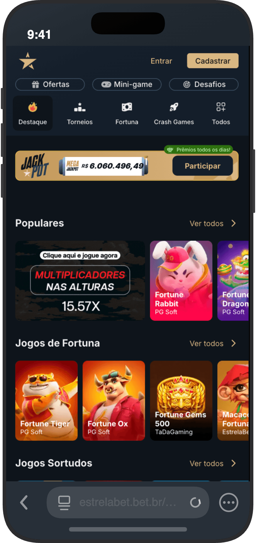 Lobby do cassino online EstrelaBet com jogos populares e jogos de fortuna