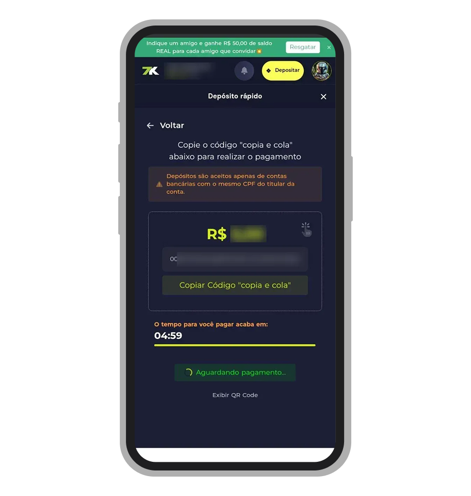 Finalize o pagamento no app do seu banco