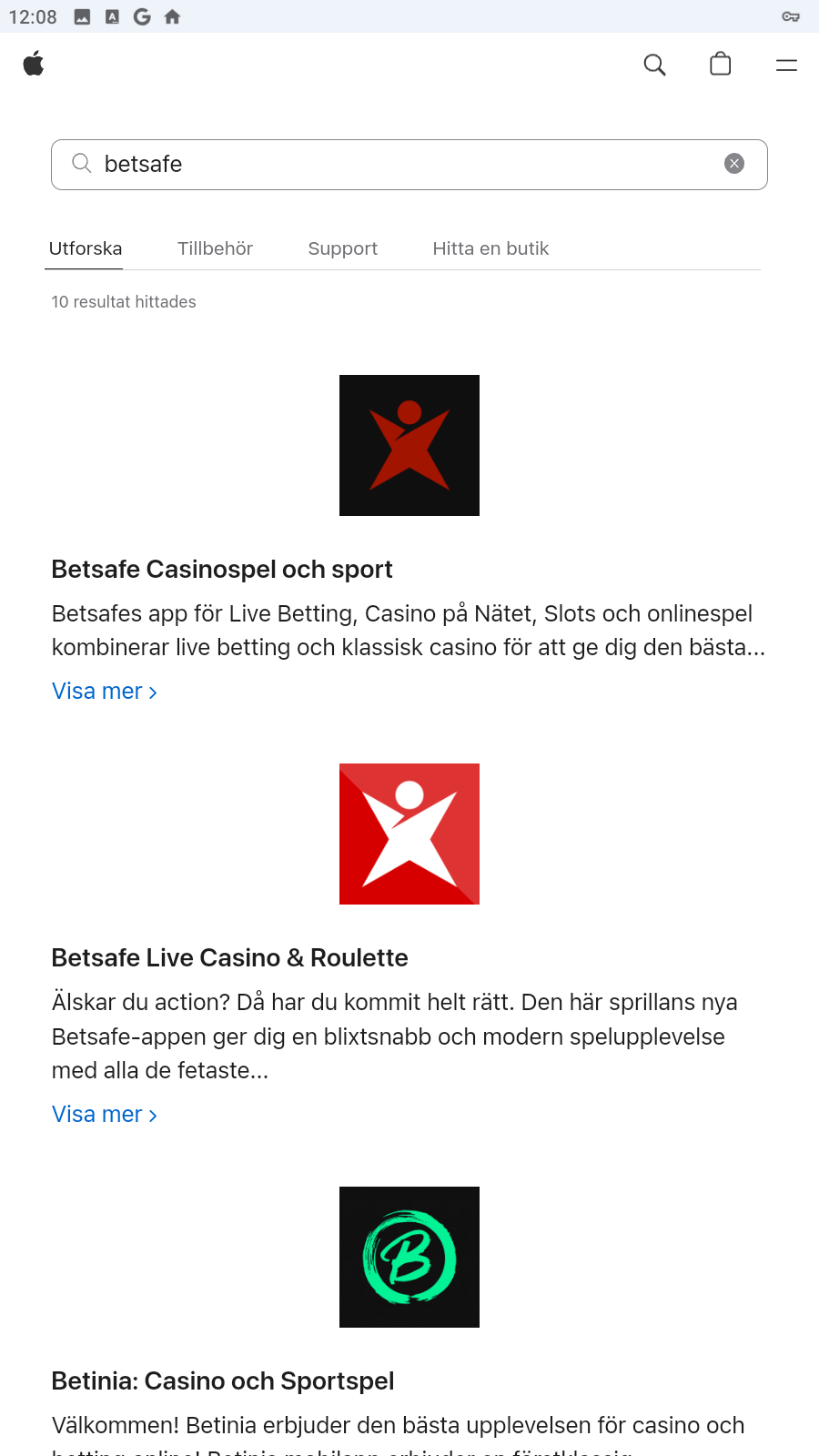 Sökresultat från App Store