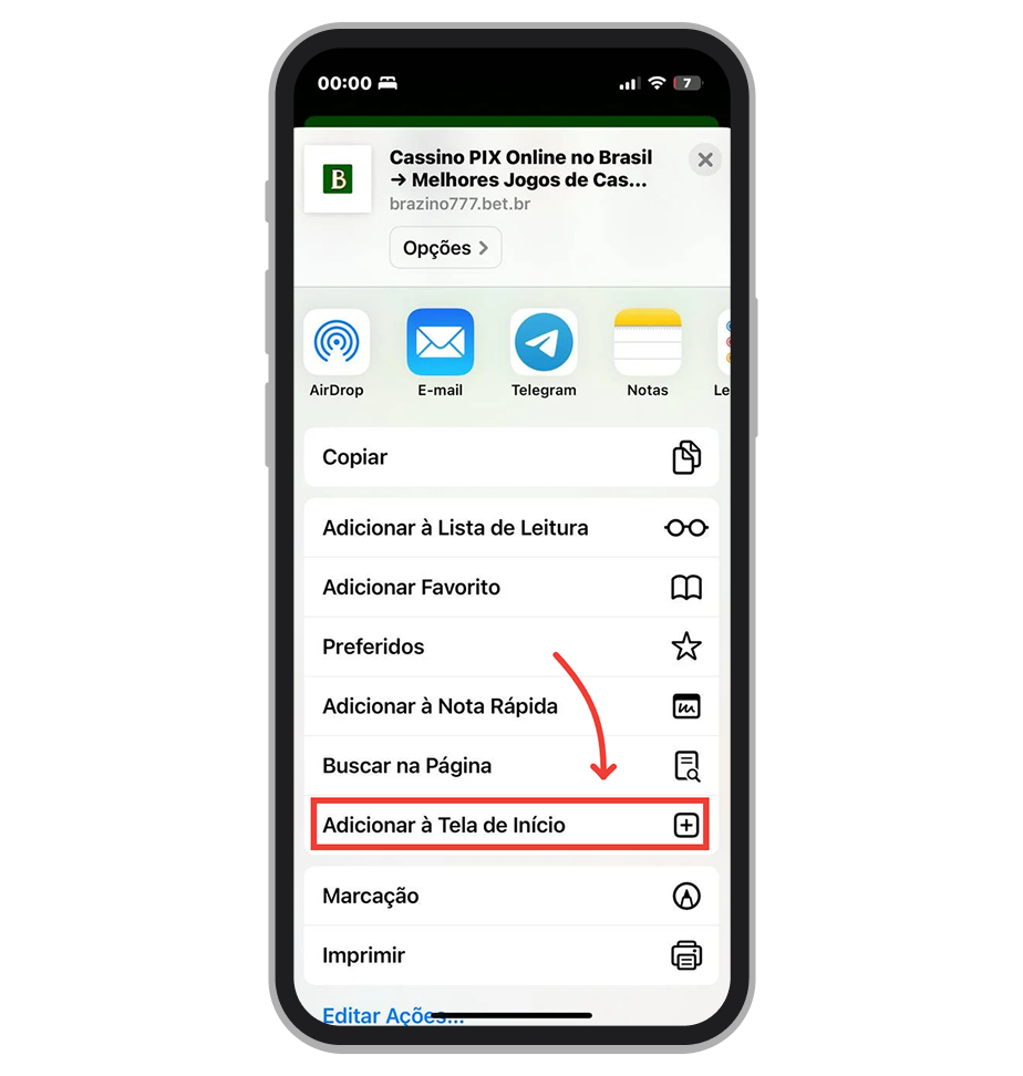 Toque em “Adicionar a tela de Início”