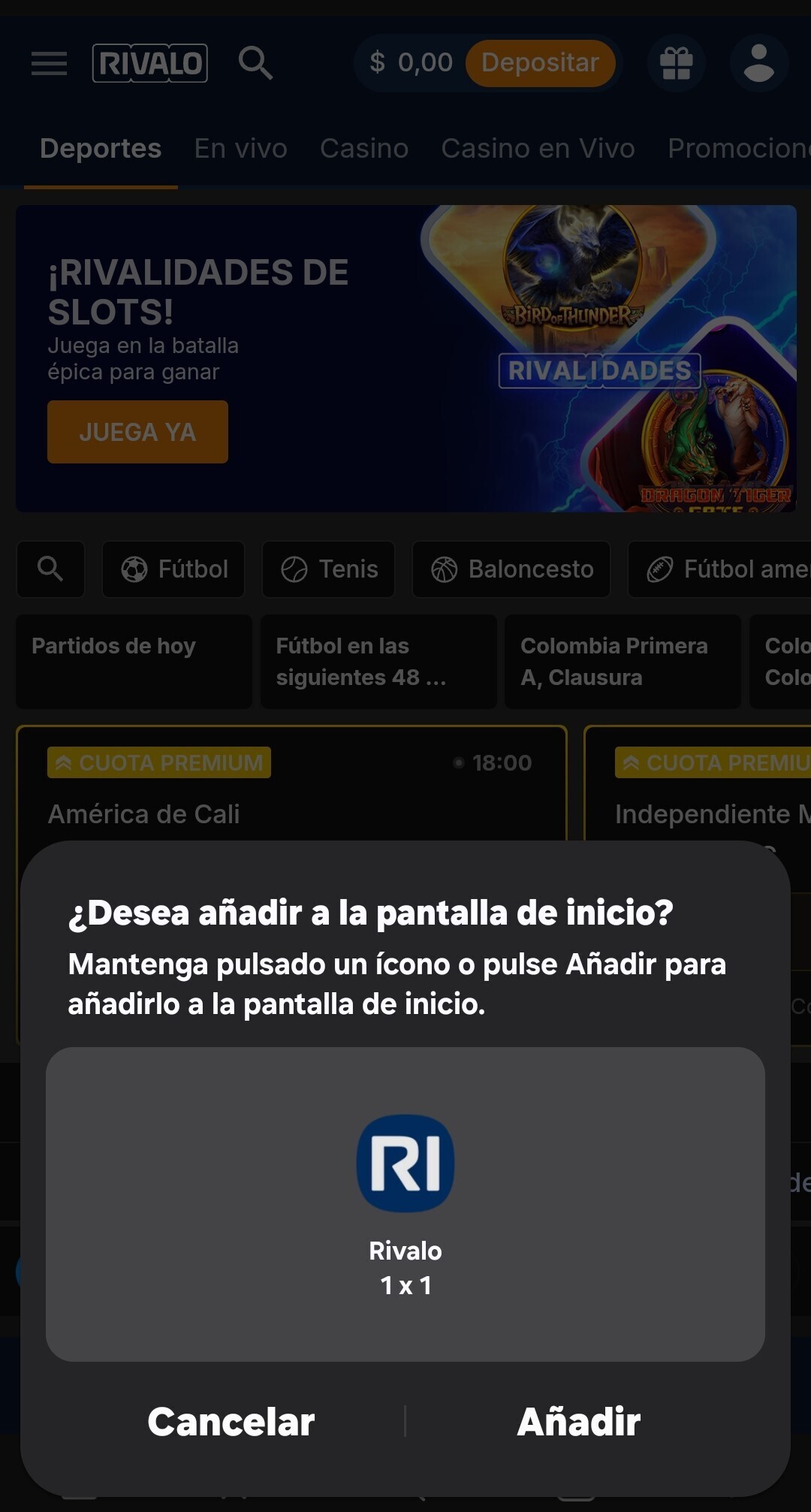 Añadir a la pantalla de inicio
