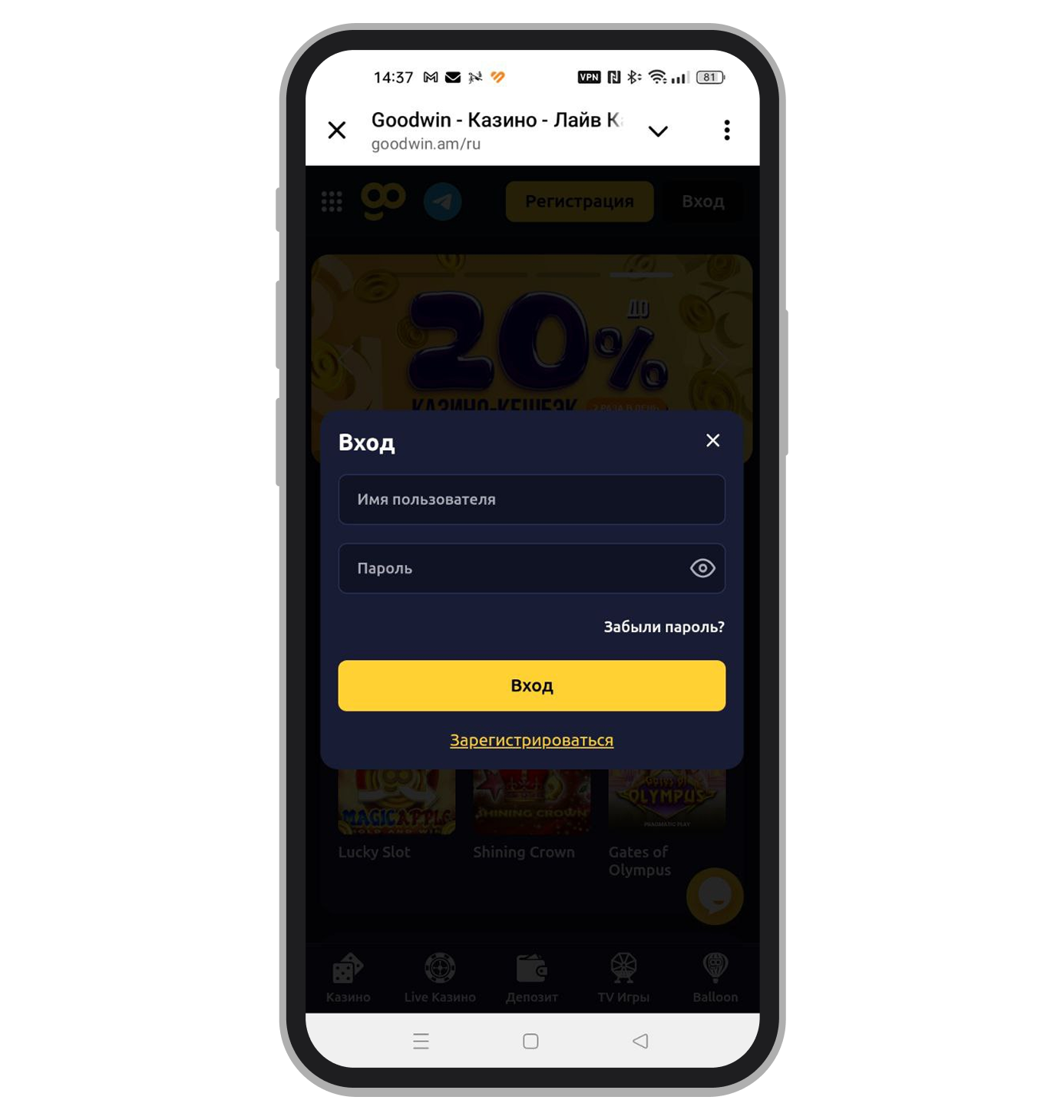 Форма для авторизации