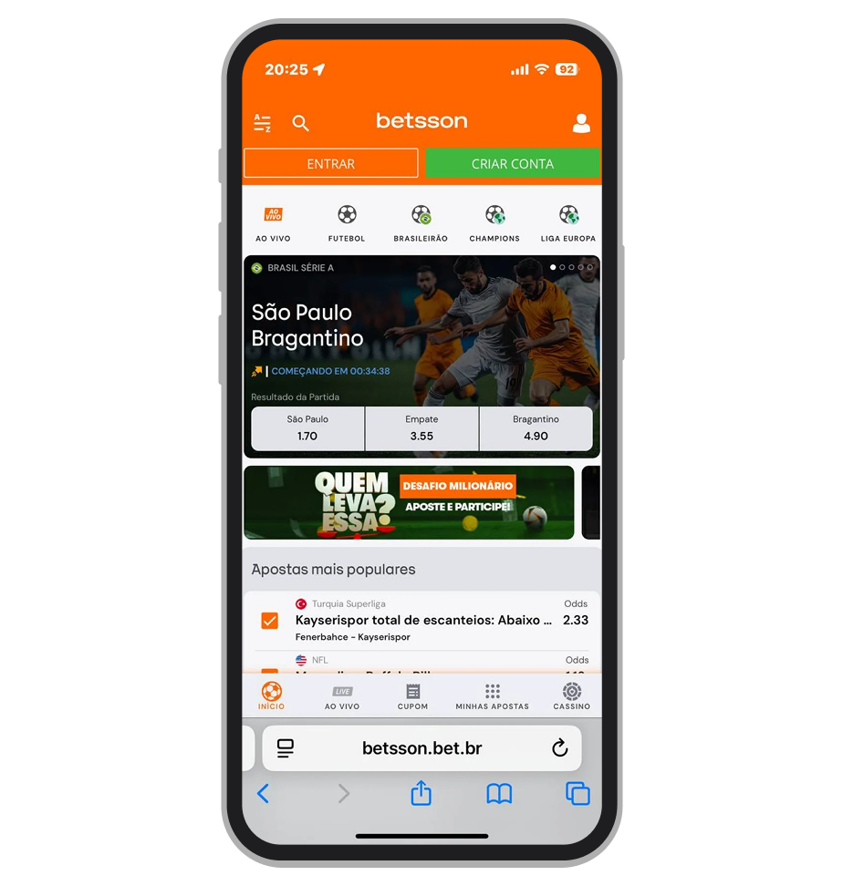 Seção de apostas esportivas