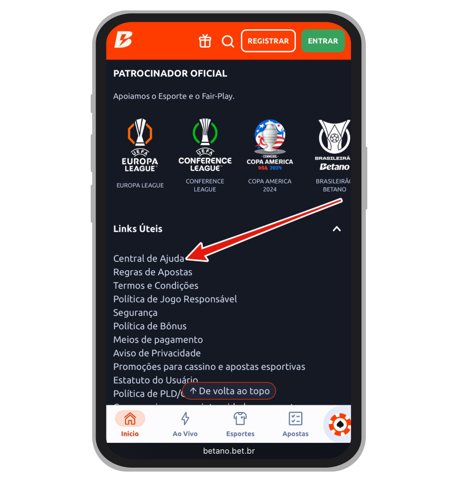 Acesse a "Central de Ajuda" no rodapé do site