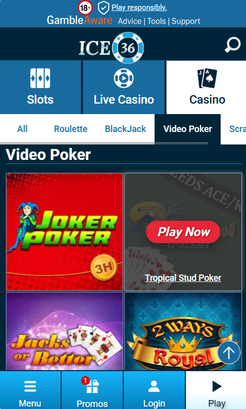 Video Poker page