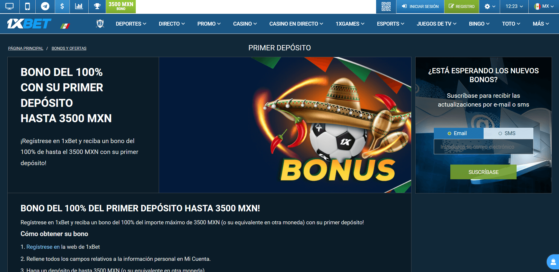 Oferta de bienvenida, 1xBet