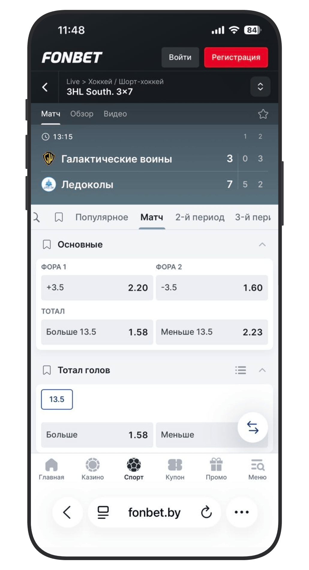 Страница хоккейного матча