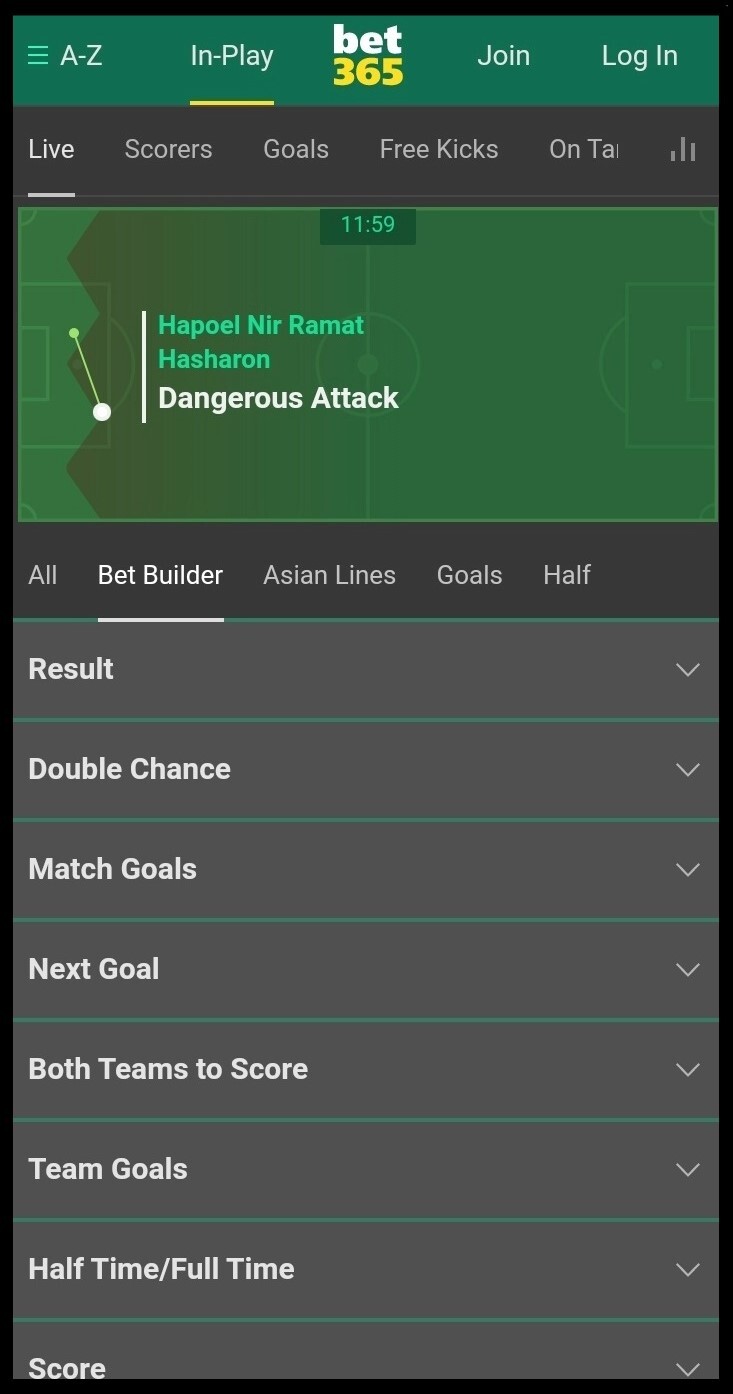Builder in a football match in In-Play mode
