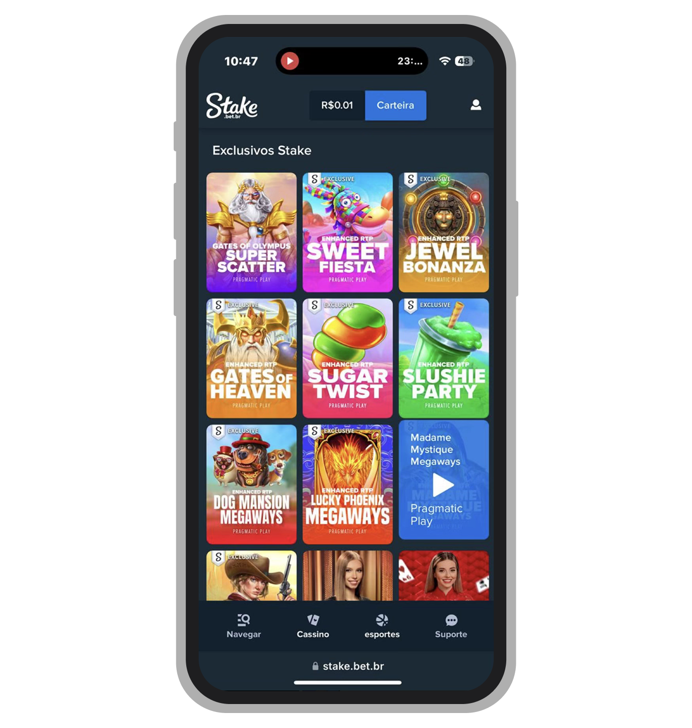Jogos exclusivos no site mobile do Stake cassino 