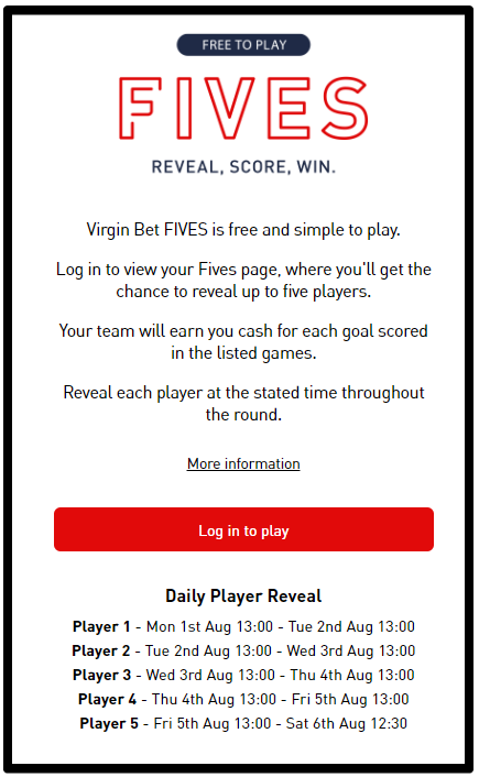 Virgin Bet FIVES page