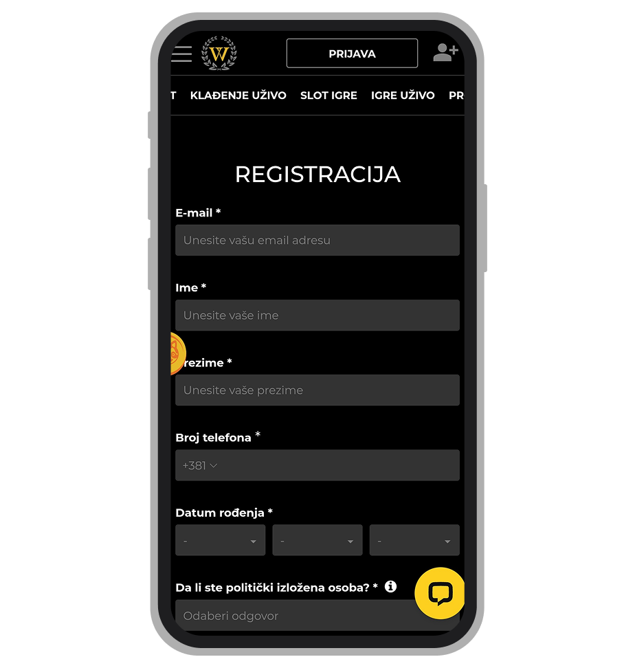Winnerbet formular za registraciju