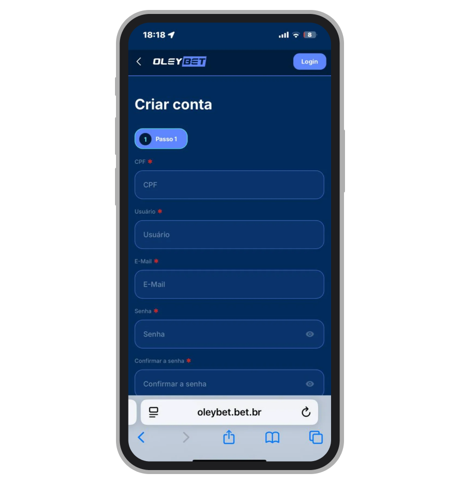 Cadastro no site Oleybet