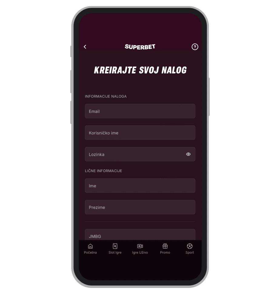 Superbet formular za registraciju