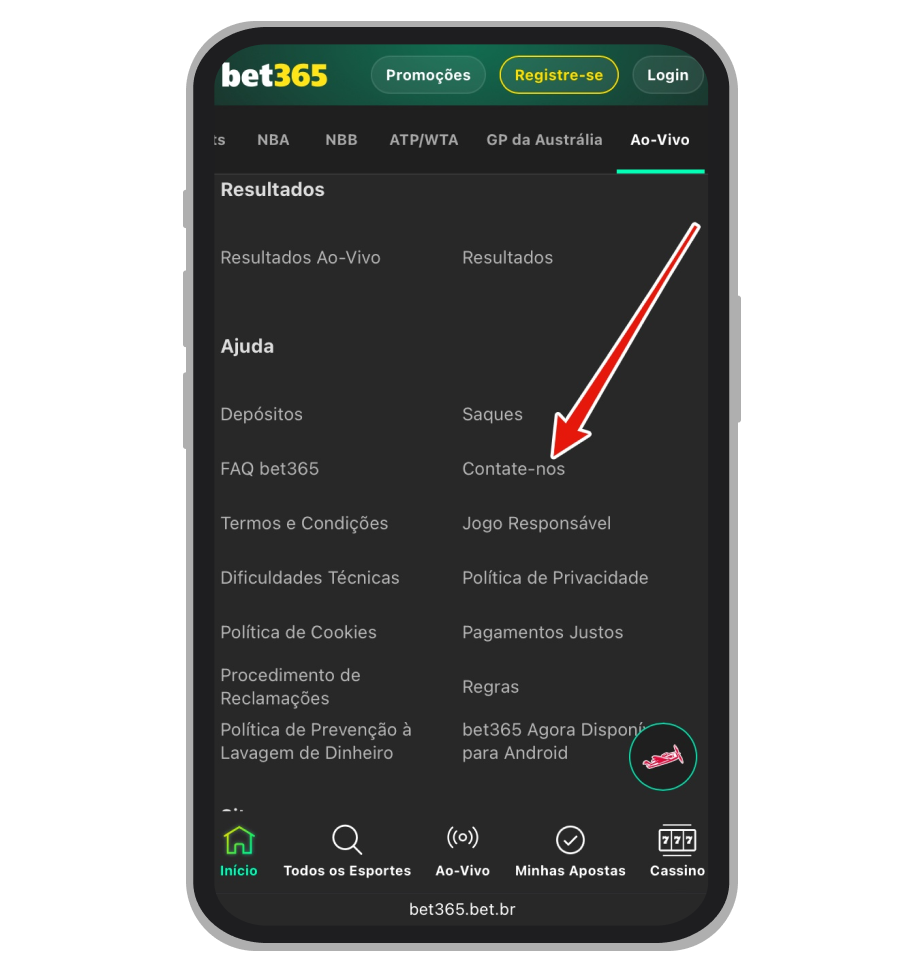 Clique em "Contate-nos" no rodapé do site