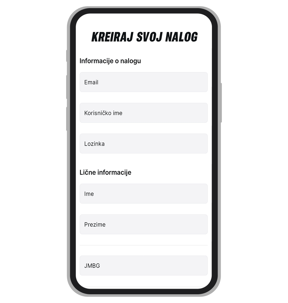 Unos podataka za registraciju