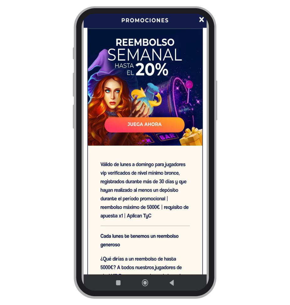 Reembolso semanal hasta 20%. Gratogana