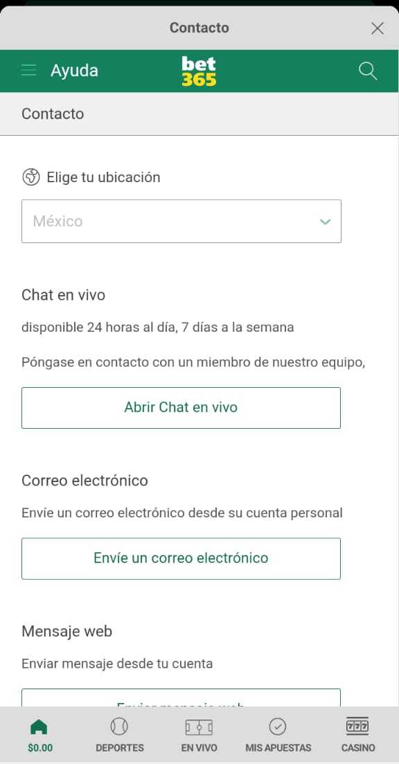 Contacto servicio de atención al cliente Bet365