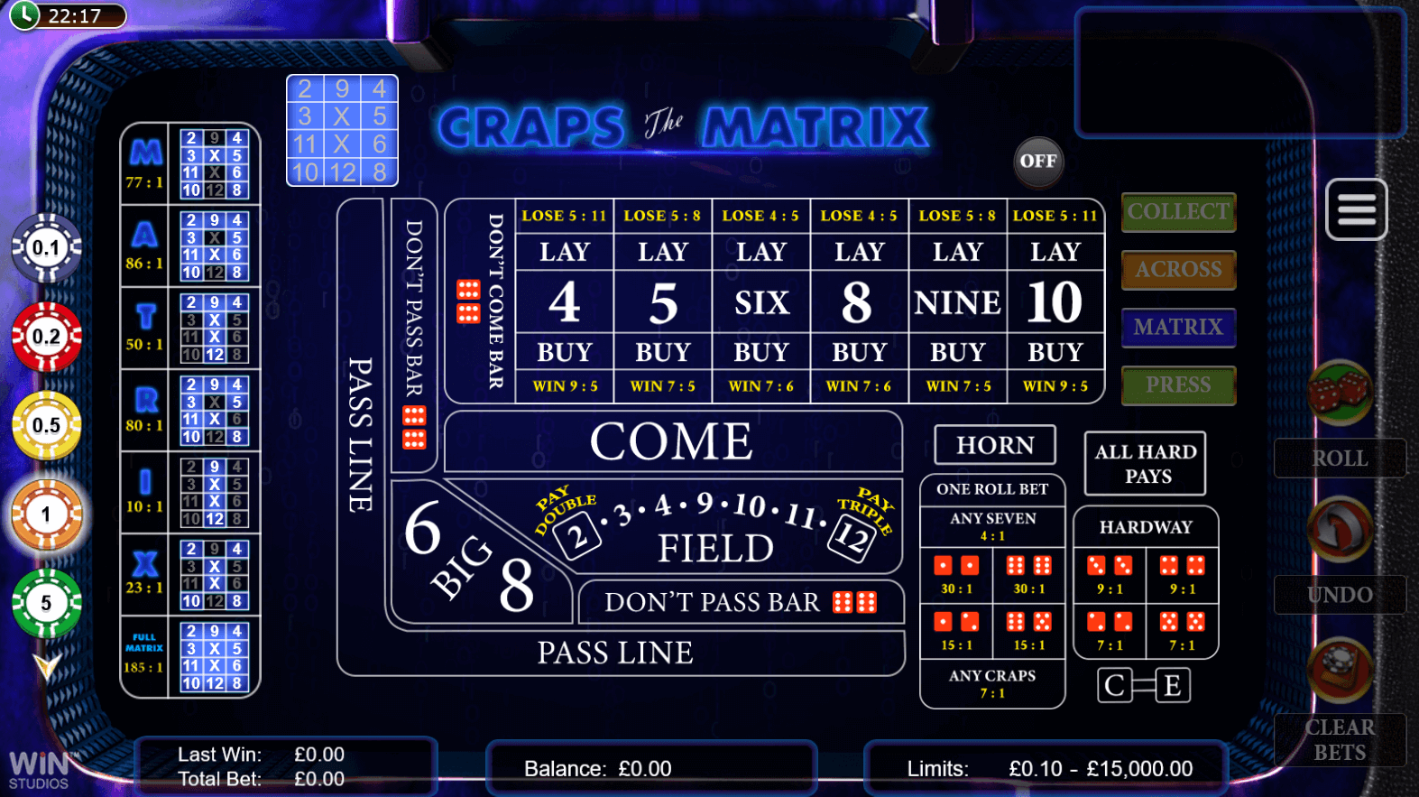 Craps the Matrix gameplay