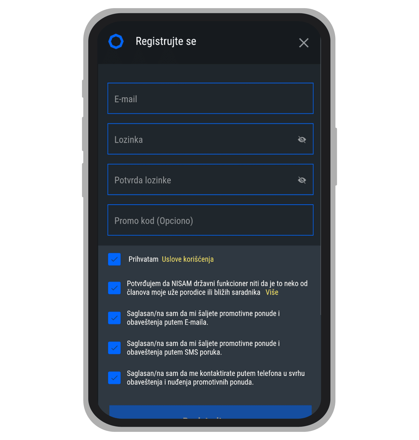 OktagonBet formular za registraciju