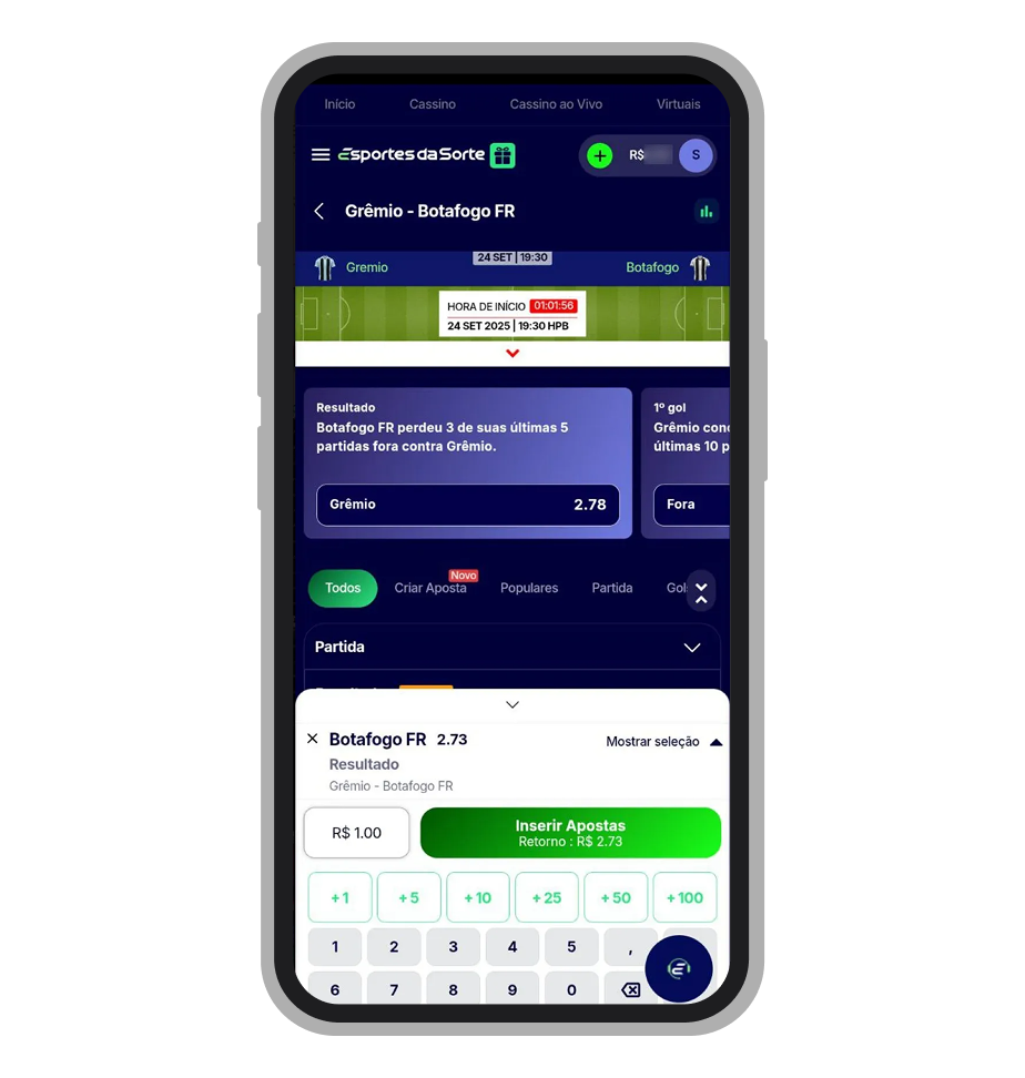 Digite o valor que quer apostar e confirme