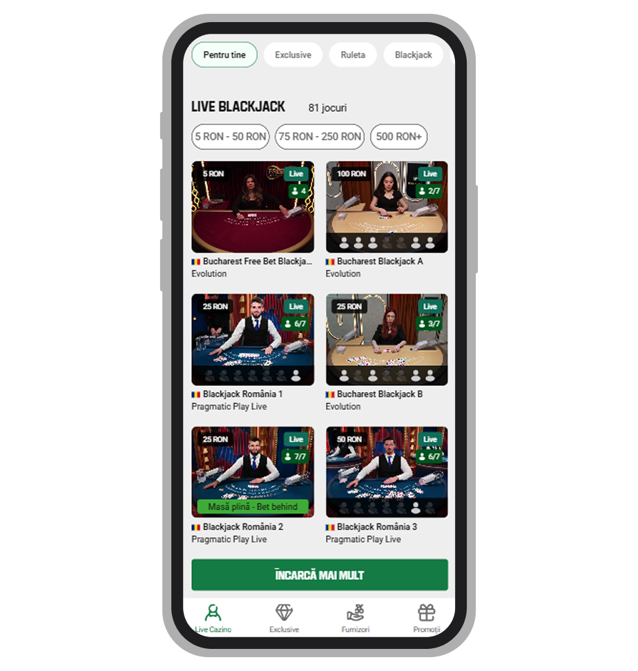 Mese de blackjack live