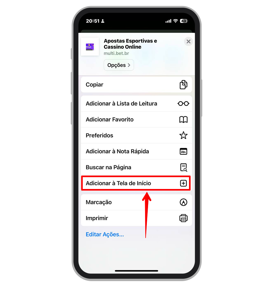 Selecione “Adicionar à Tela de Início” 