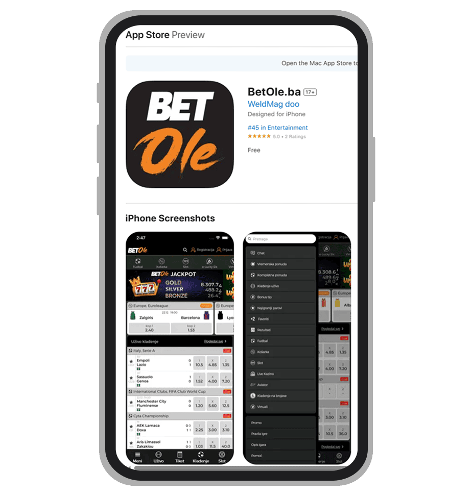 BetOle iOS aplikacija na App Store