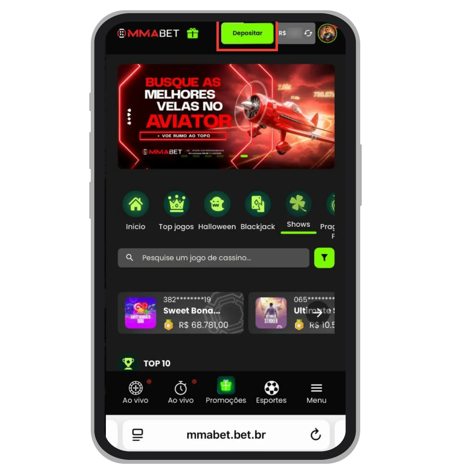 Toque no botão Depositar