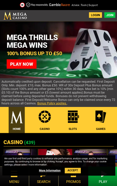 Mega Casino: the main page