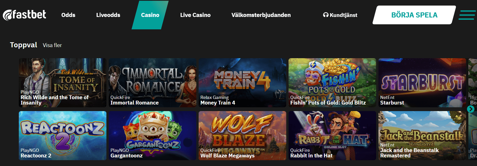 Fastbet spel: spelleverantörer