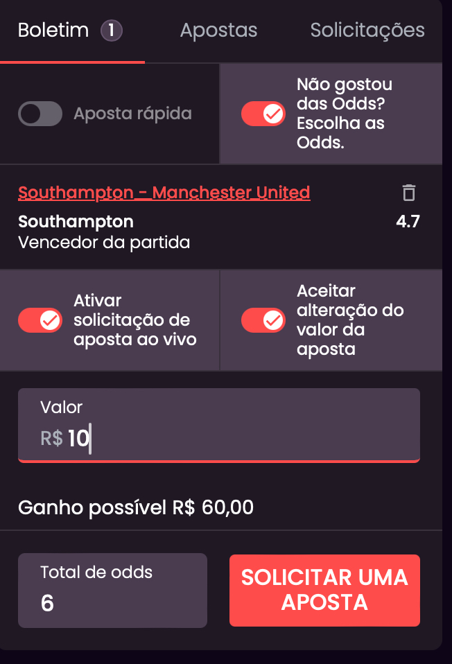 Solicitação de odds