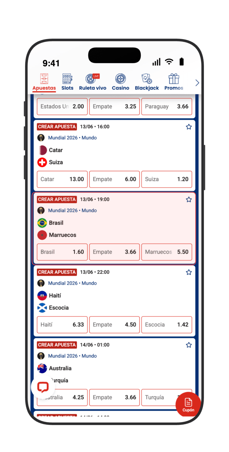 Localiza Brasil vs Marruecos (13/06) en la lista del Mundial 2026 en JOKERBET