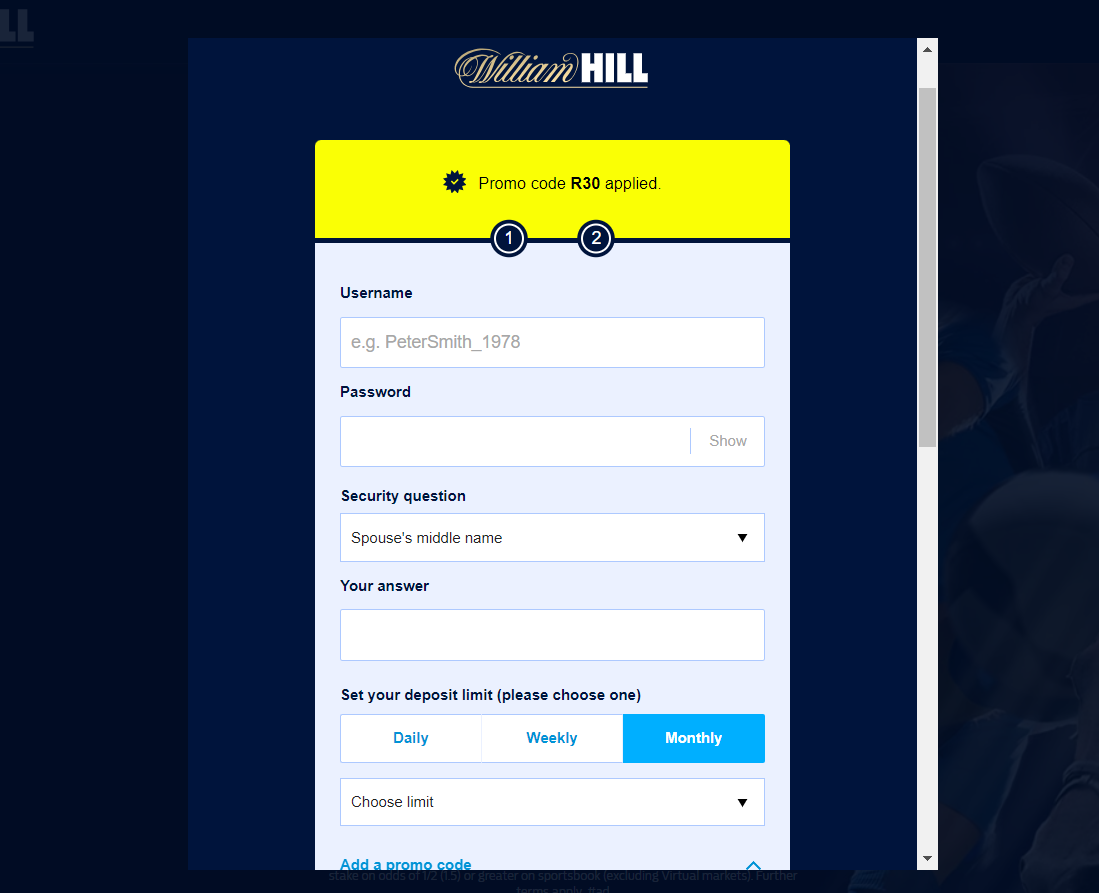 William Hill account info