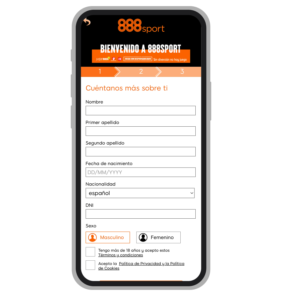 Pasos para crear cuenta y verificar identidad con DNI en 888Sport