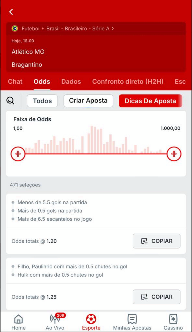 Se quer fazer várias escolhes aproveite a funcionalidade  "Dicas de aposta"