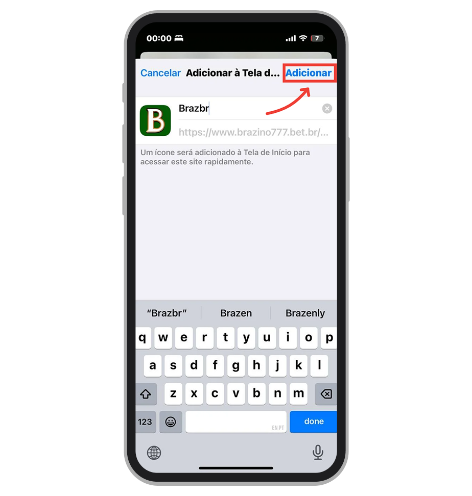 Invente o nome para atalho e cliqeue rem compartilhar
