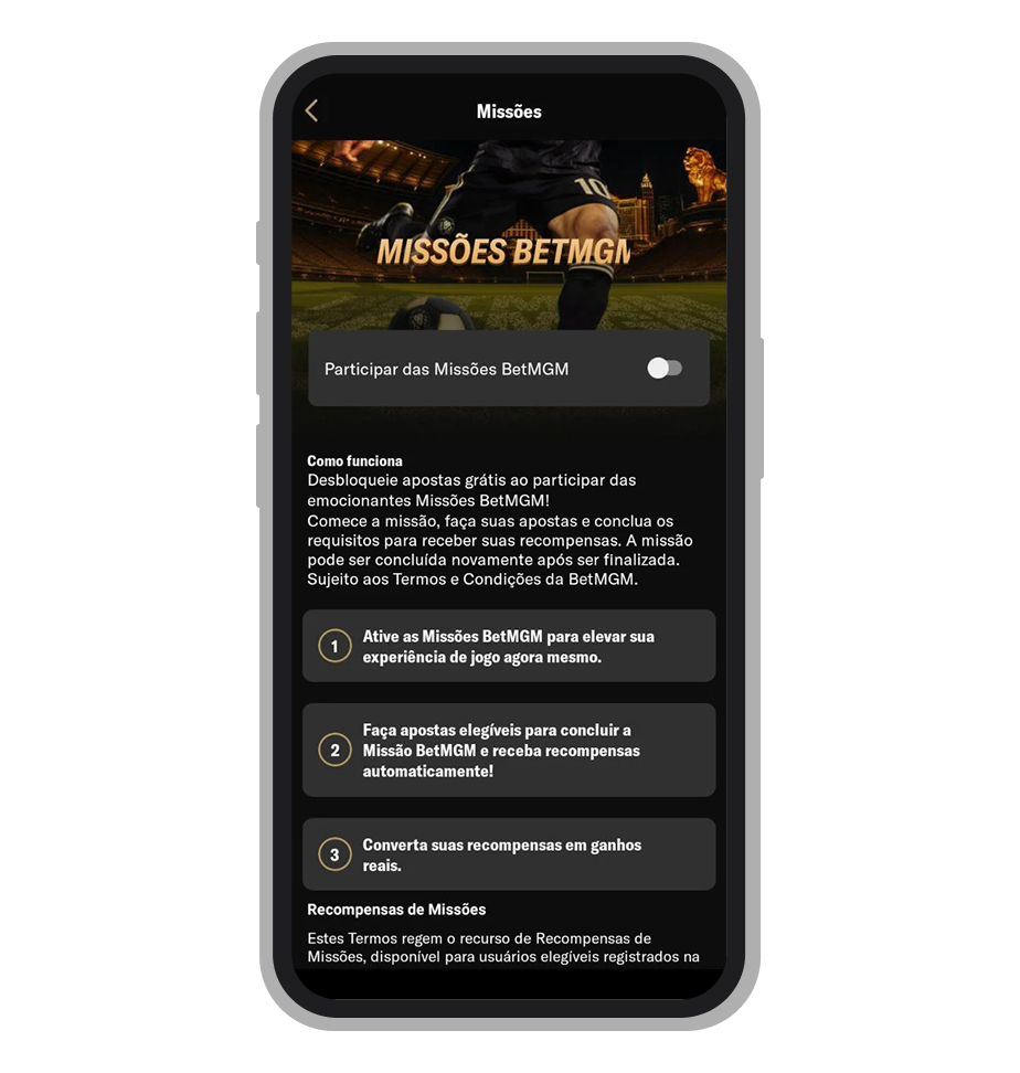 Missões BetMGM no app 