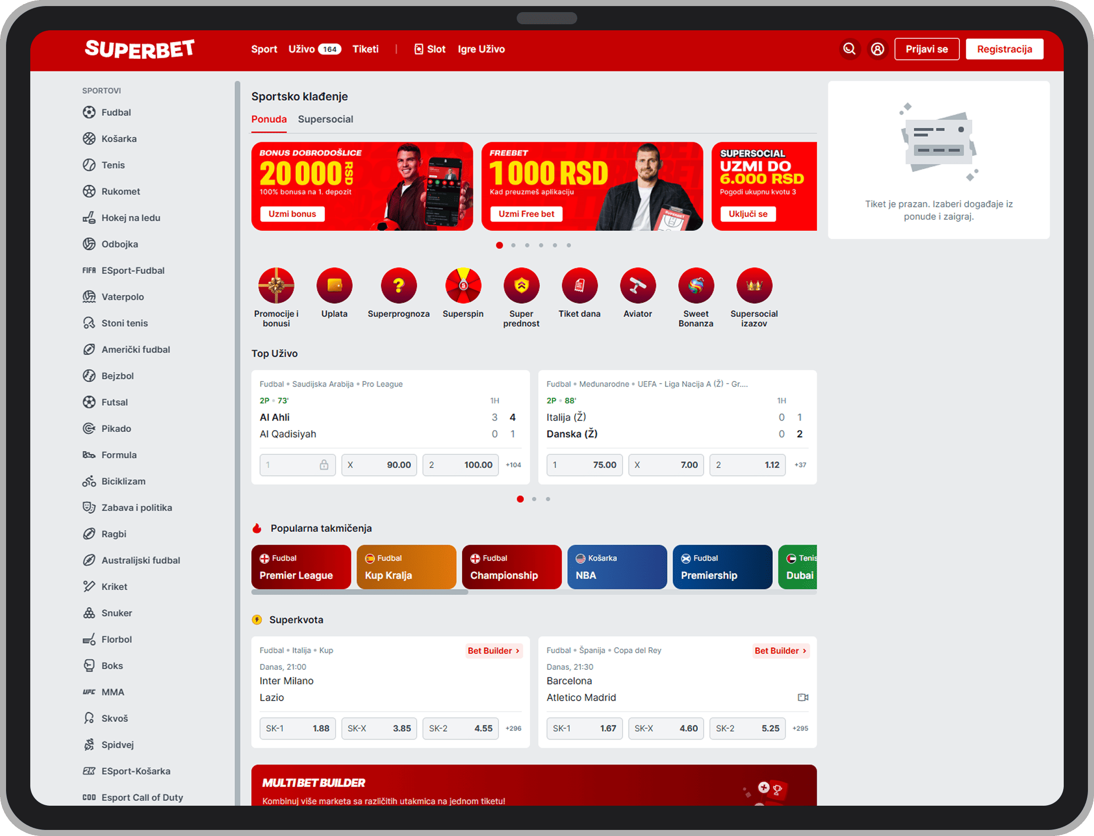 Superbet.rs glavna stranica