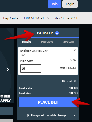 Your bet(s) are added to a betslip