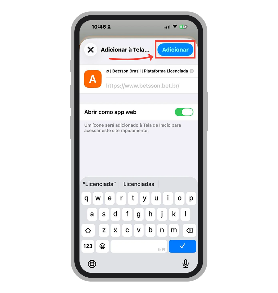 Toque em "Adicionar"