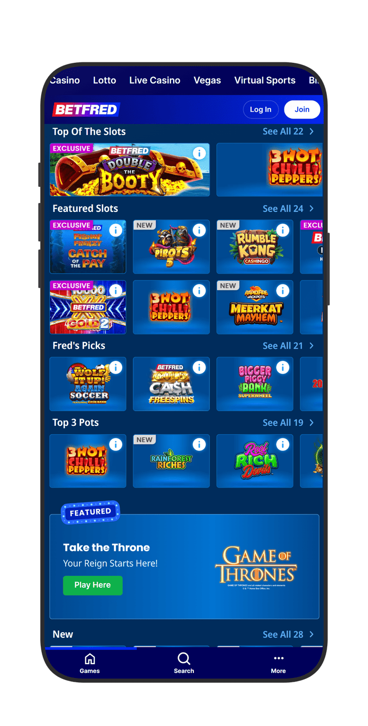 "Games" section at Betfred Casino