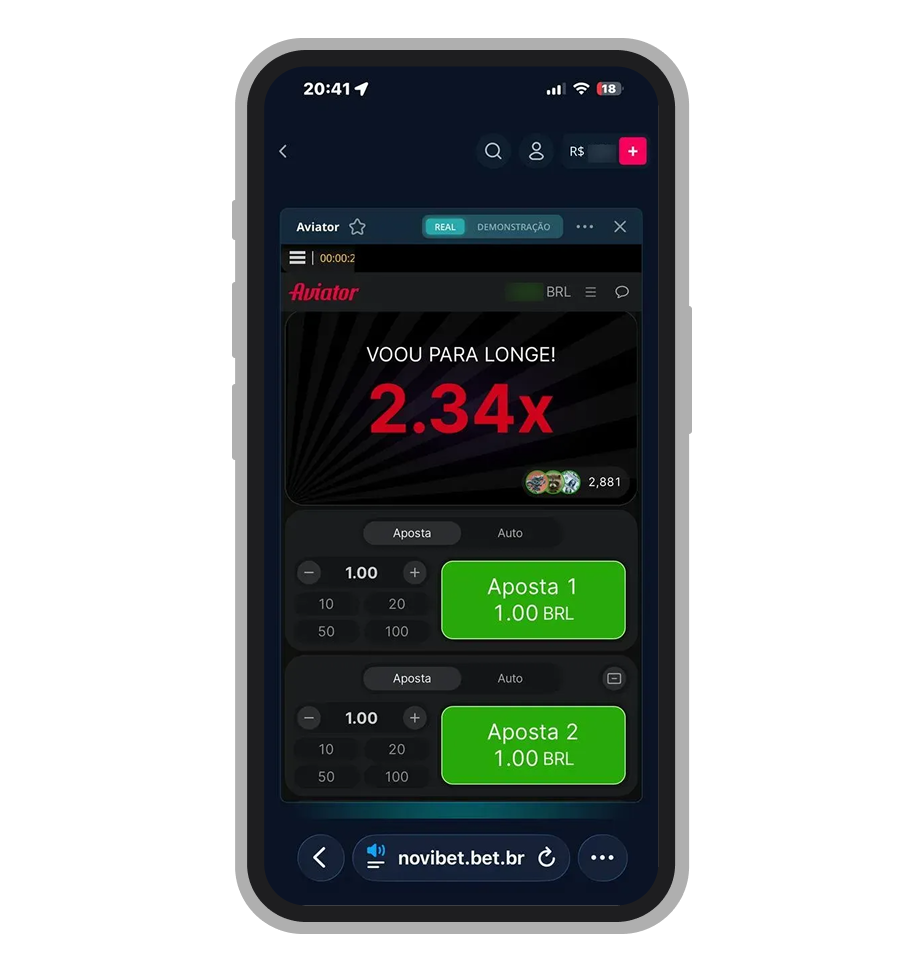 Interface do Aviator com duas apostas simultâneas ativas na mesma rodada