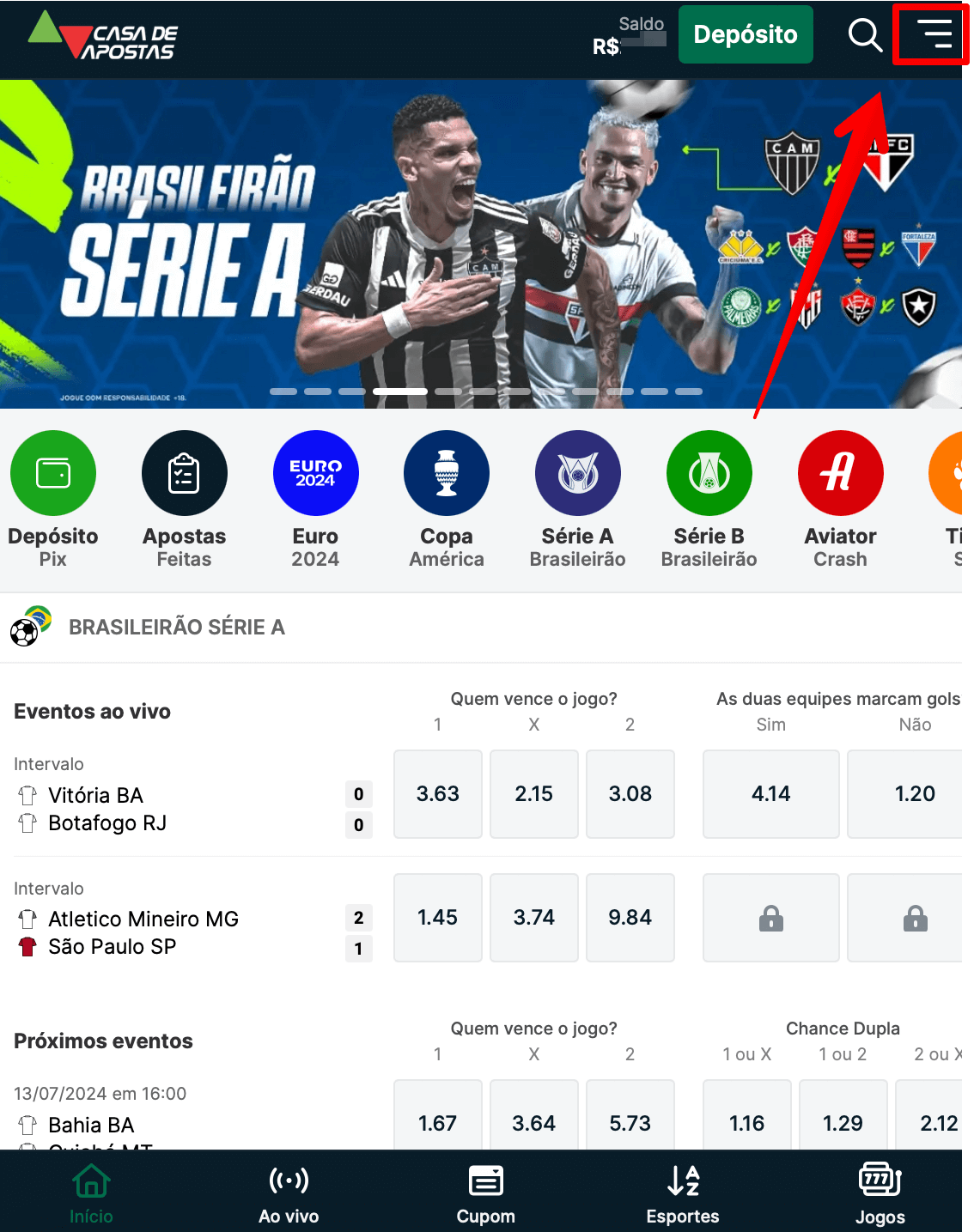 Acesse o menu