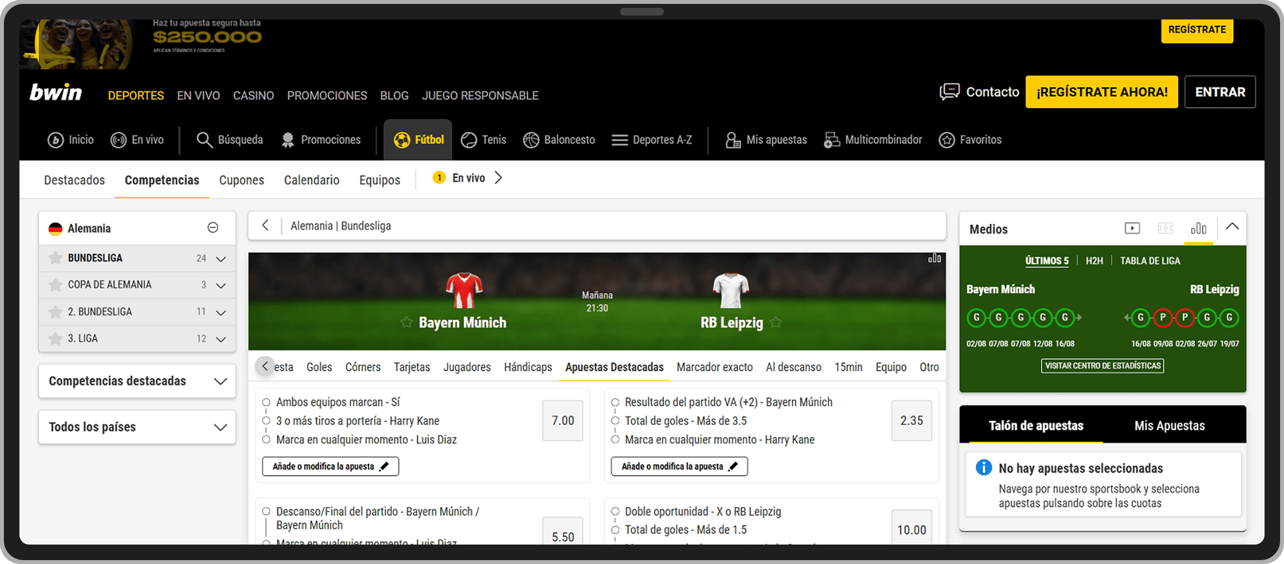 Bwin, apuestas destacadas