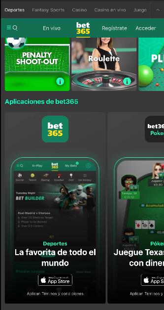 App para iOS disponible en la página de Bet365