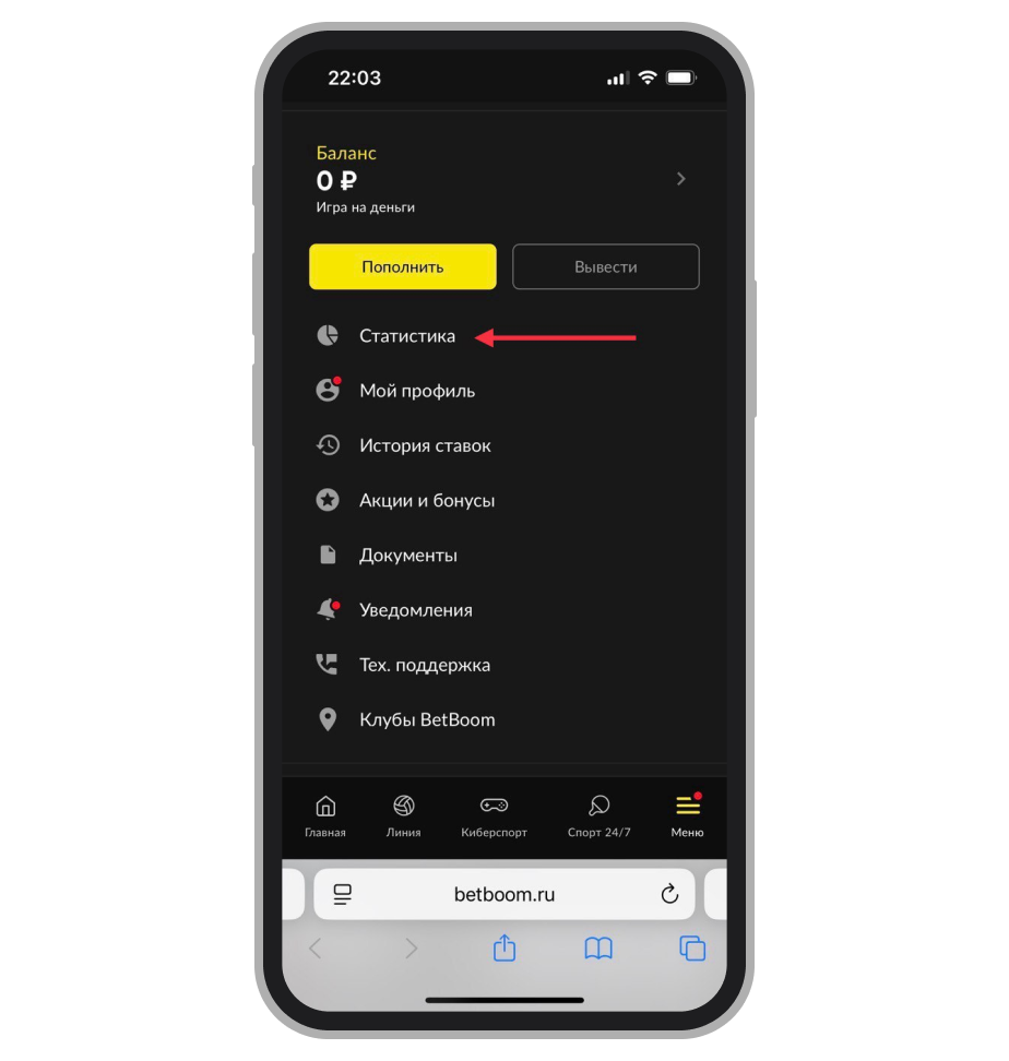 Переход в «Статистику»