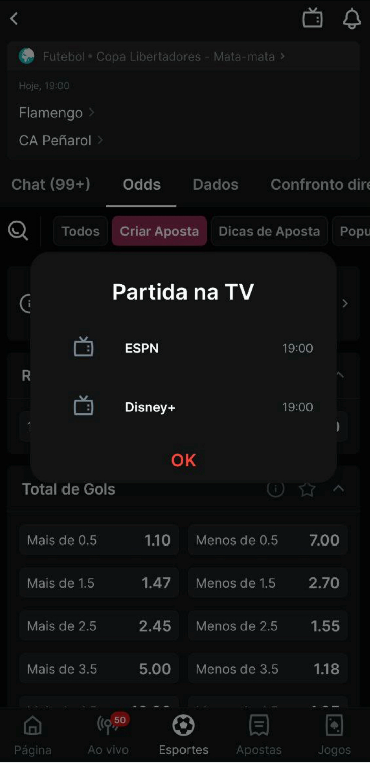 Anúncio de horário de transmissão do jogo na TV