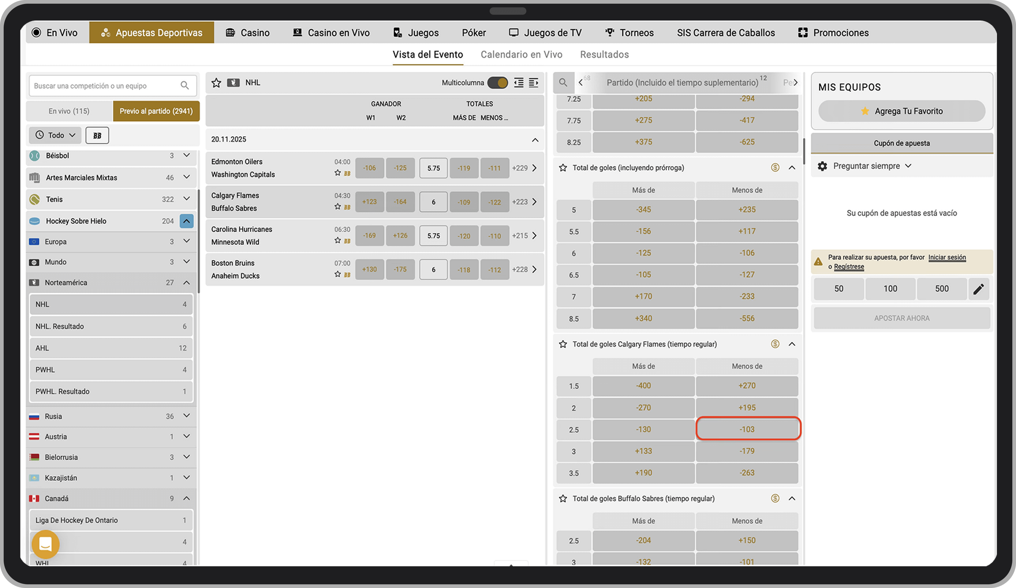 Hockey, Diamante Casino