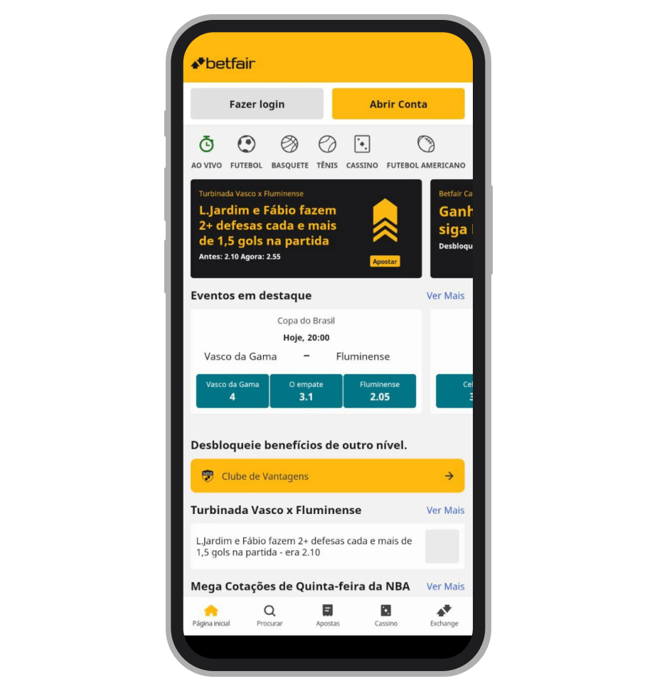 App moderno de Betfair 